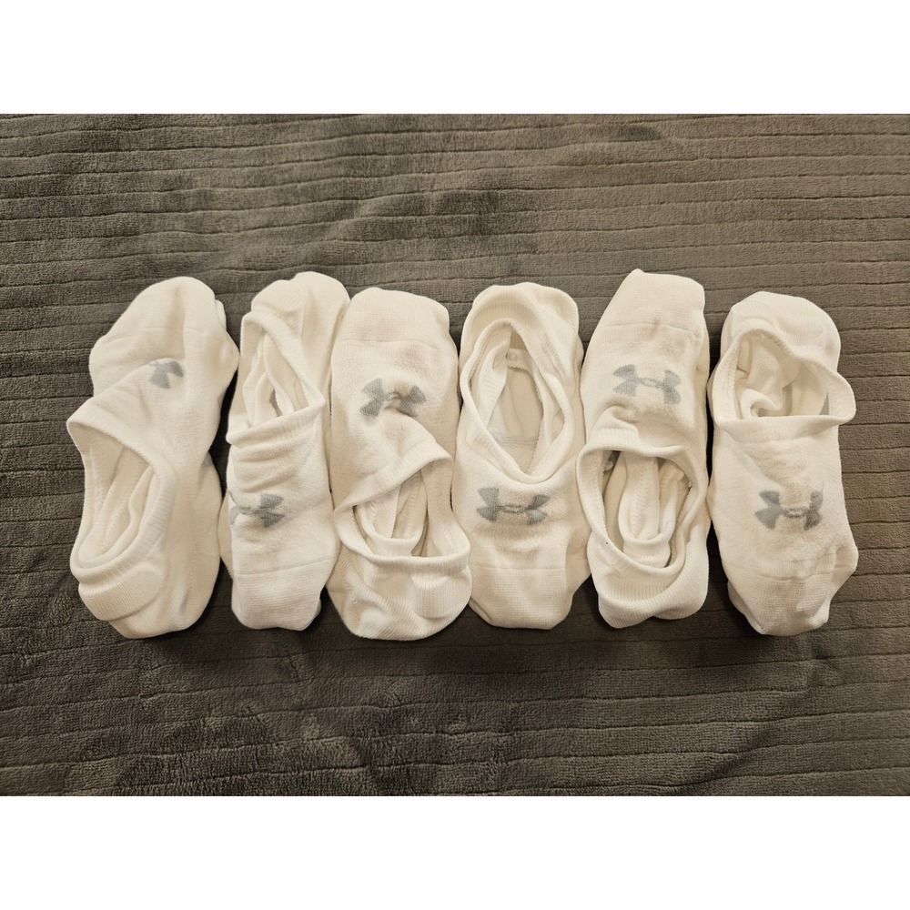 Under Armour Essential No Show Socks 6 Pairs White Grey Logo Liners